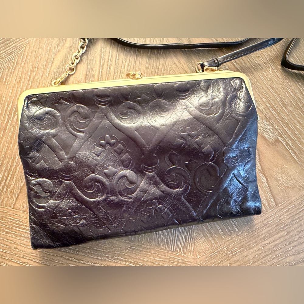 Hobo Black Embossed leather clutch crossbody bag - Picture 3 of 14